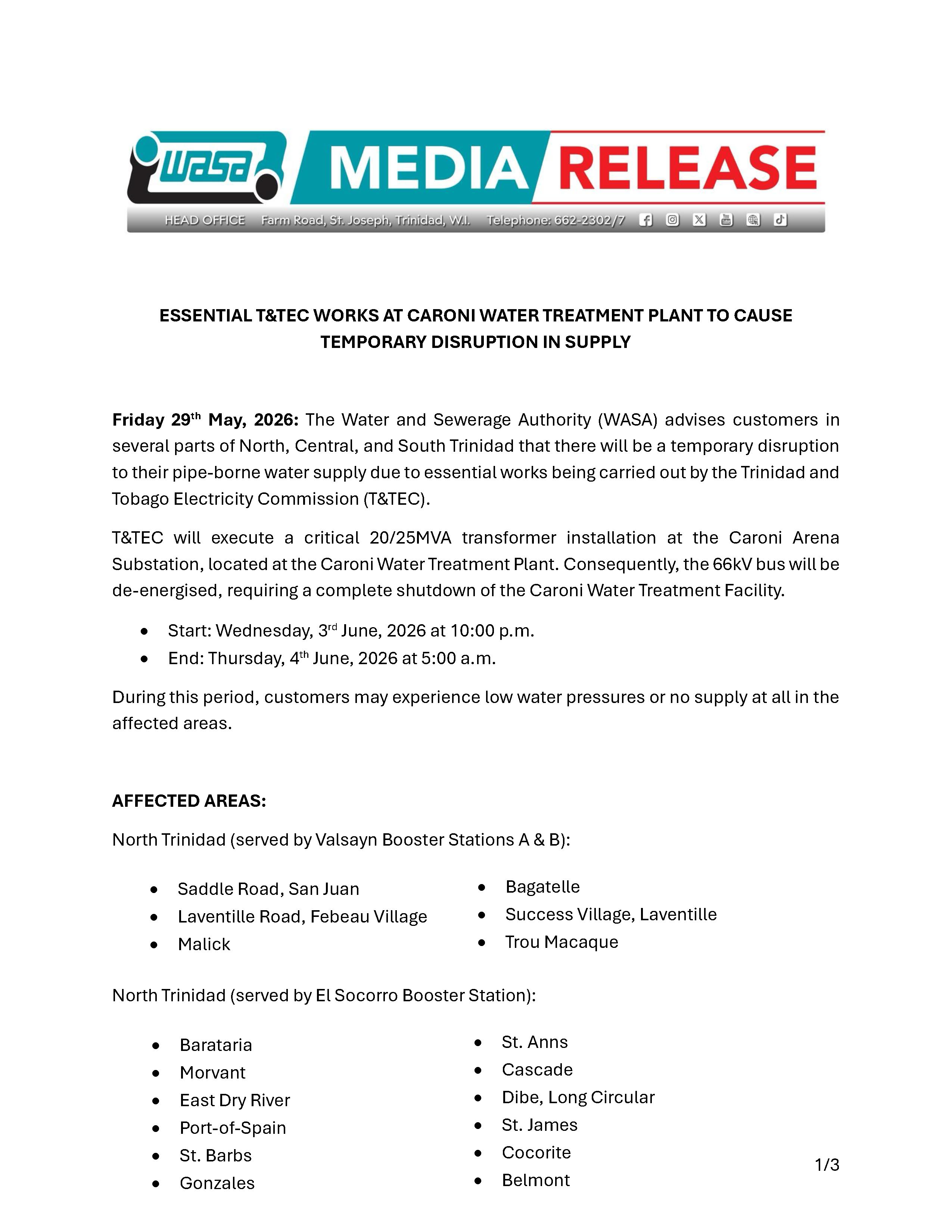 Caroni TTEC Temp Shutdown